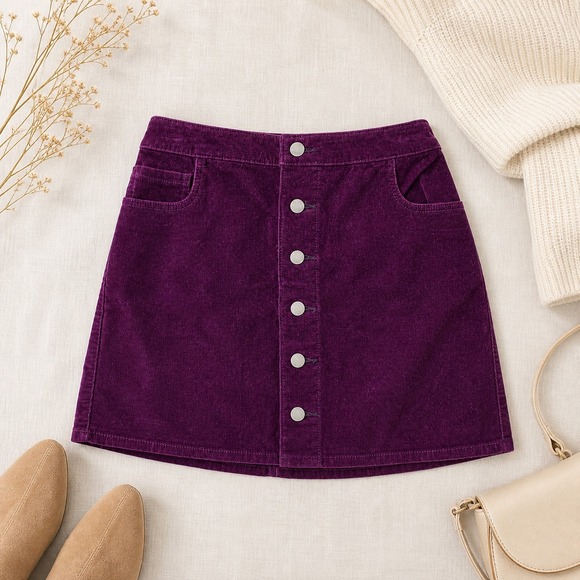 Express Dresses & Skirts - Express Womens Purple Corduroy Button Front Mini Skirt Size 4 NWT 28210136